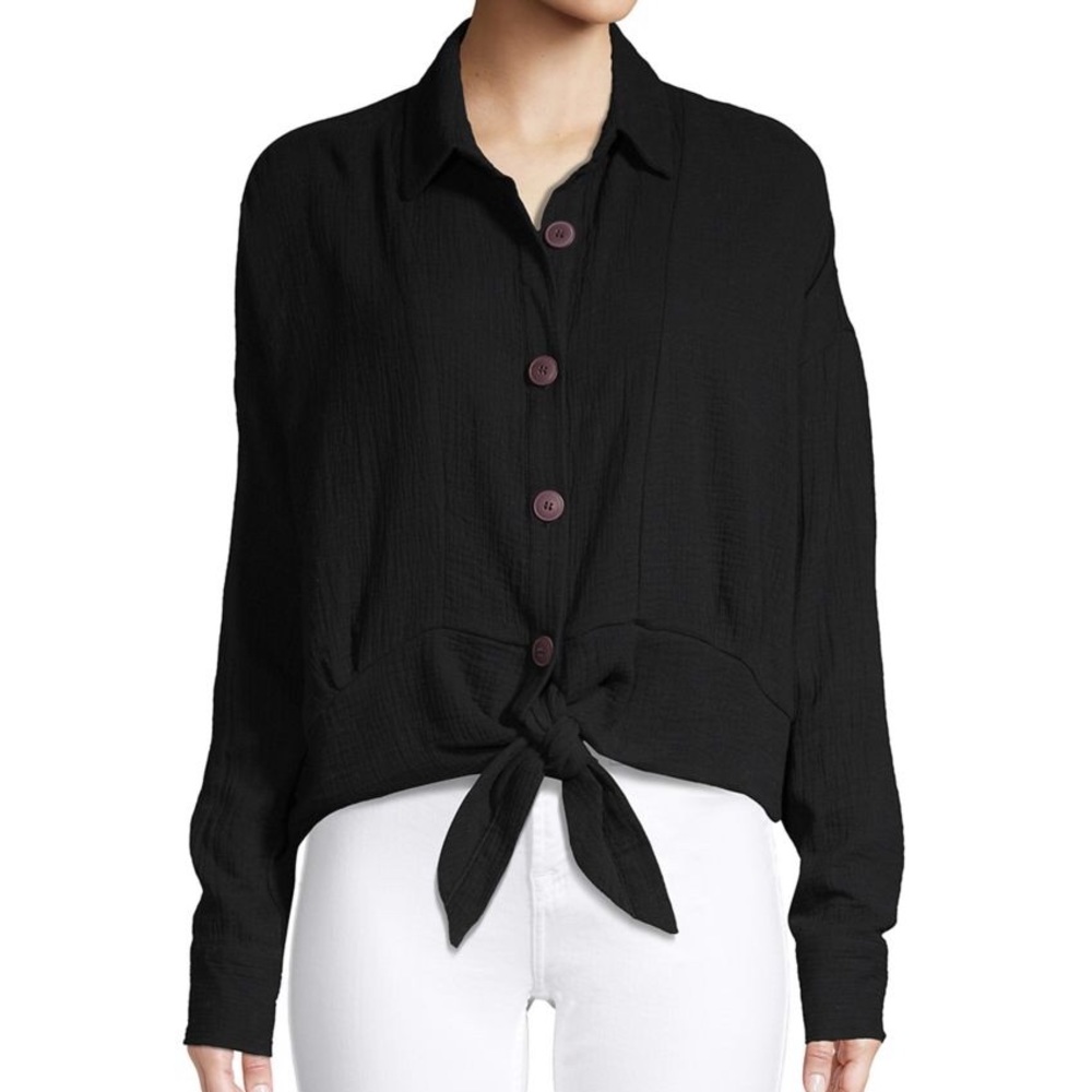 Free people black button down with tie